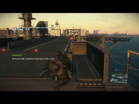 MGSV FOB Infiltration – Max Level Base (78), Full Alert, combat fatigues.