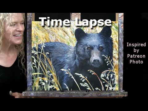 Learn How to Draw and Paint with Acrylics BLACK BEAR-Easy Online Animal Beginner Tutorial-Time Lapse