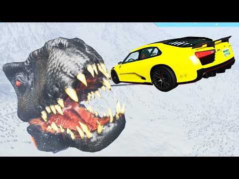 High-Speed Jumps Over Toothy Dinosaurs - Beamng Drive | CrashDay
