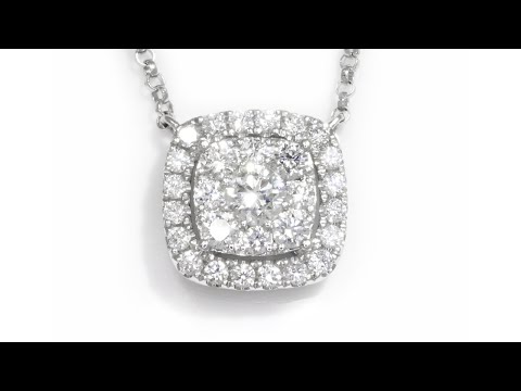 Diamond Cushion Halo Cluster Pendant Necklace with Diamonds 18K