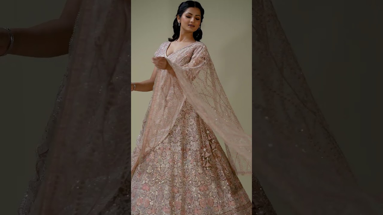 Pale Pink Sequins Embroidered Net Bridesmaid Lehenga -NF1548
