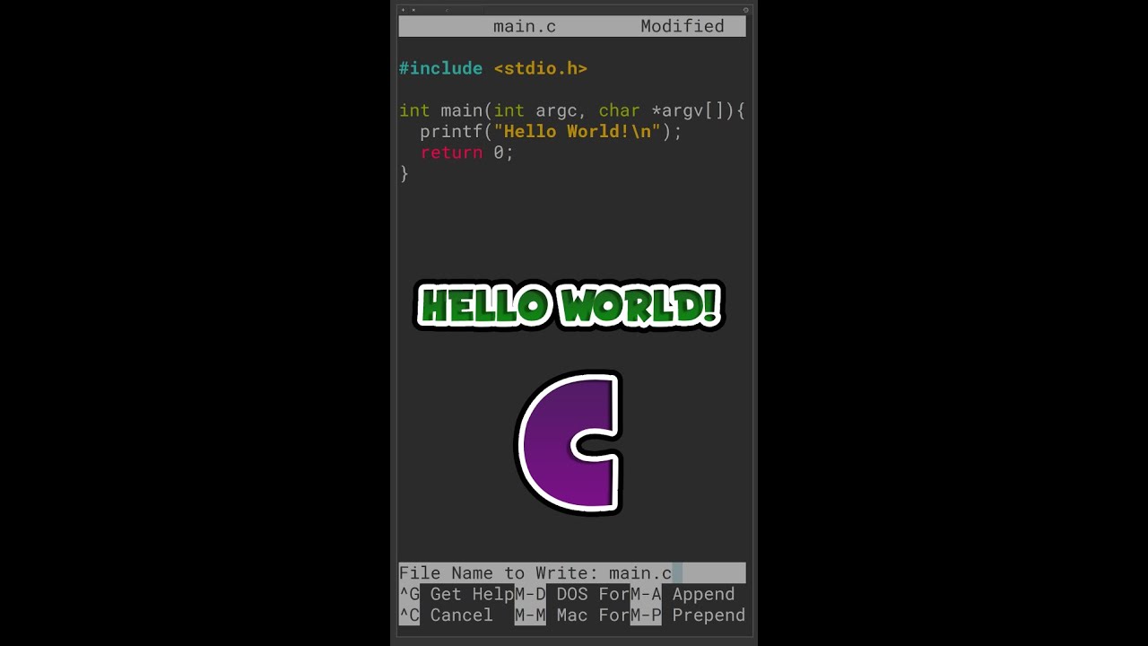 Hello World - C  ( Compiling from Shell ) #Shorts