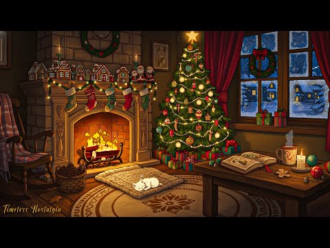 Christmas 1930s cozy night ambience 🎄 vintage oldies music & crackling fireplace for sleep & relax