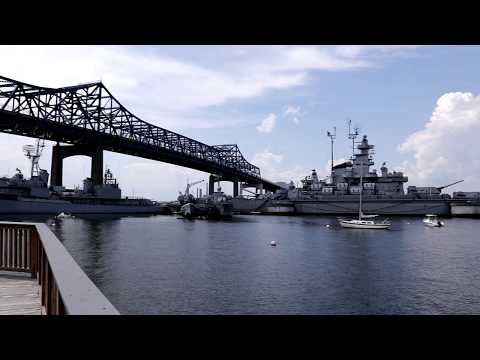 Fall River, MA Boardwalk, boats, the Braga, And the battleship