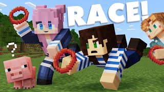 We Raced To Tame Minecraft Mobs! w/ Lizzie & Joey
