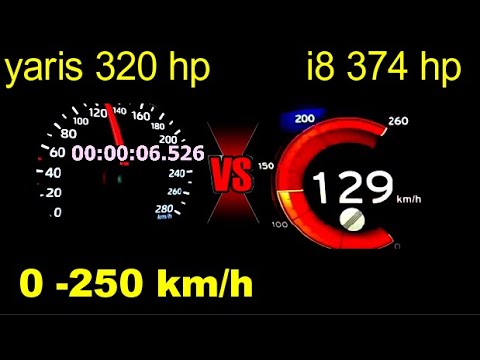 DRAG RACE BMW i8 374 hp vs Toyota Yaris gr 320 hp Acceleration 0-250 km/h