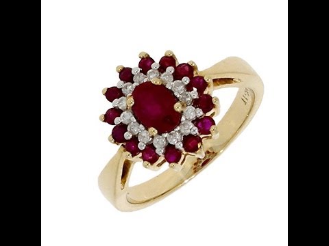 9ct Yellow Gold Ruby & 0.15ct Diamond Cluster Ring