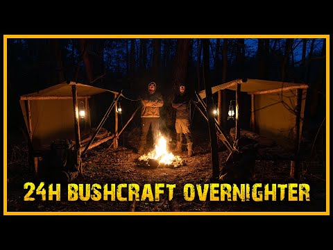 24h Bushcraft Übernachtung - Shelterbau, Fackel aus Kienspan, improvisiert kochen - Survival Outdoor