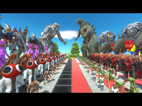 GODZILLA WAR - MECHAGODZILLA TEAM vs GODZILLA 2014 TEAM - Animal Revolt Battle Simulator