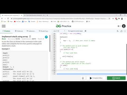 Implement Stack Using Array Coding Round Question Geek For Geek Platform