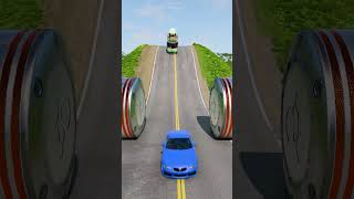 Bollards vs Cars & Bus BeamNG Drive #shorts