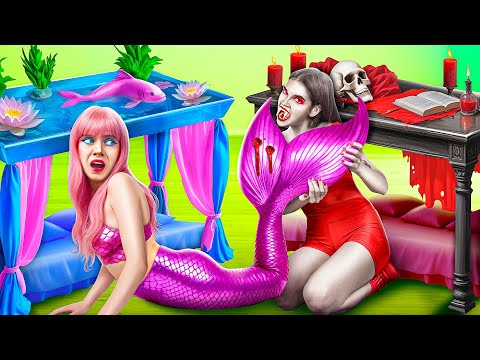Mermaid vs Vampire in the Secret Room! Building a TINY HOUSE in a Backyard!