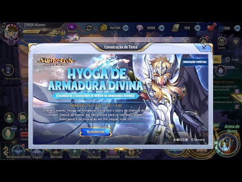 PEGUEI HYOGA DIVINO COM 30 GEMAS NO ESCUDO SOU BICHAO MERMO - SAINT SEIYA AWAKENING