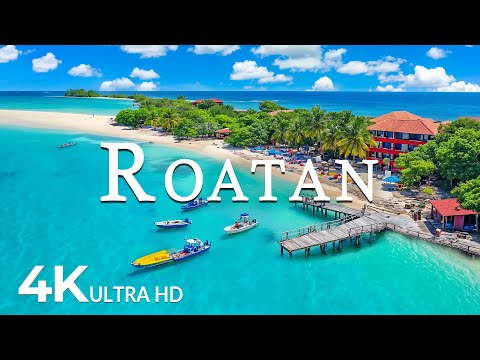 FLYING OVER ROATAN (4K UHD) - Soothing Music Along With Beautiful Nature Video - 4K Video ULTRA HD