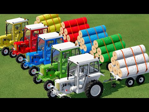 TRANSPORT OF COLORS ! MINI TRACTORS TRANSPORTING WOOD WITH MINI TRAILERS ! Farming Simulator 22