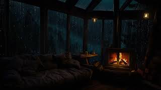 Warm Cabin Nights with Rain and Fireplace | Soothing Sounds for Sleep and Inner Peace