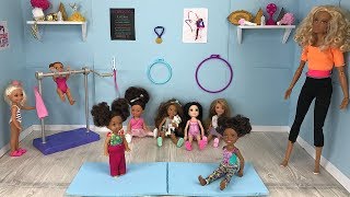 Barbie Sisters Christmas - First Gymnastics Class! | Naiah and Elli Doll Show #13