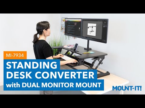 Mount-It Large Surface Sit-Stand Desk Converter with Dual Monitor Mount and Cable Management
