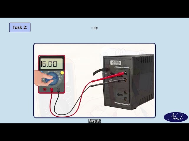 Demonstrate the various test points and verify the voltage on the UPS