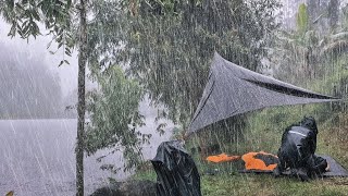 SCARIEST DOWNPOUR NEAR LAKE ‼️ CAMPING IN HEAVY RAIN
