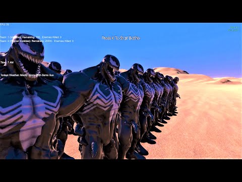 100 Venom Vs. 20000 Runner Zombies Ultimate Epic Battle Simulator - UEBS Gameplay