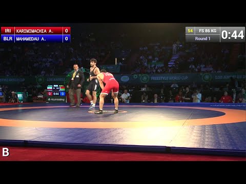 Round 1 FS - 86 kg: Alireza KARIMIMACHIANI (IRI) df. Amarhajy MAHAMEDAU (BLR), 7-8