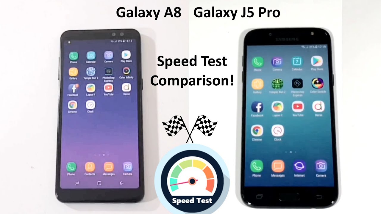 Samsung Galaxy A8 2018 Vs Galaxy J5 Pro Speed Test Comparison!