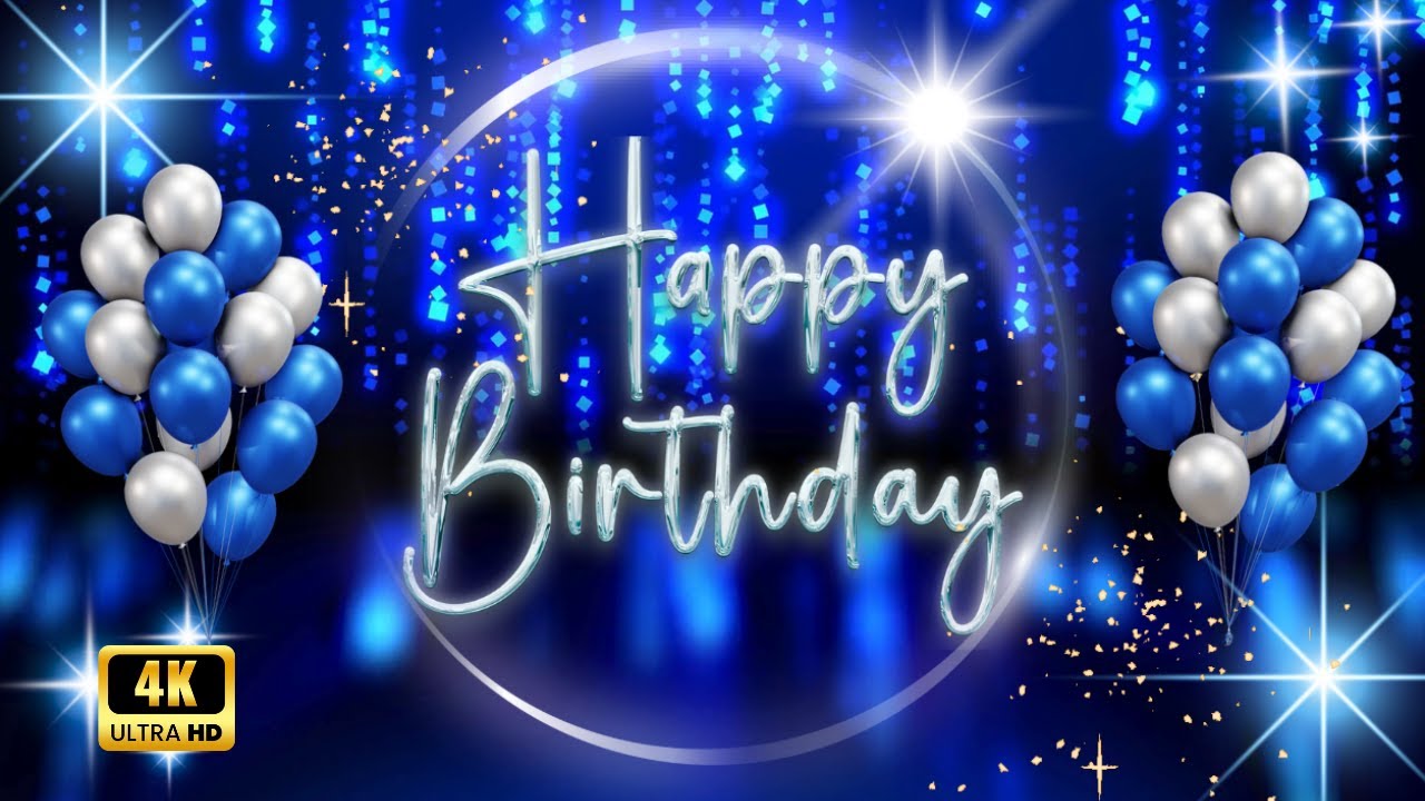 Happy Birthday Background in Blue & Silver ❄️ 1 Hour 4K Elegant Wallpaper Loop | Virtual Party 