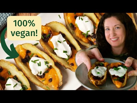 Vegan Potato Skins Recipe w/Sun-dried Tomatoes, Vegan Cheddar, Sour Cream (Vegan Super Bowl Recipe)