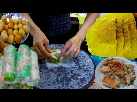 Fresh Spring Rolls, Coconut Rice Cakes, &Banh Chhaev ( Panecakes) - Boeng Tompon Street Food