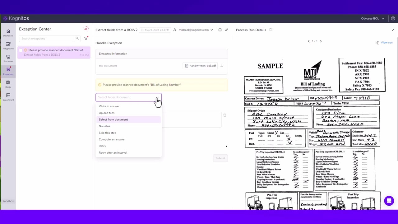 Exception Handling on the Kognitos Platform
