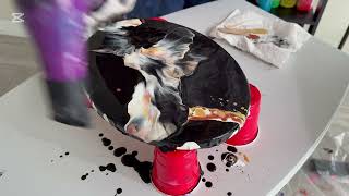 WHAT a STUNNER!! An Elegant White Golden flower on rich Black base!! Acrylic Pouring ♥️♥️