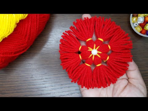 Amazing Flower Craft Ideas With Wool|Hand Embroidery Design Trick _DIY Woolen Yarn Flowers
