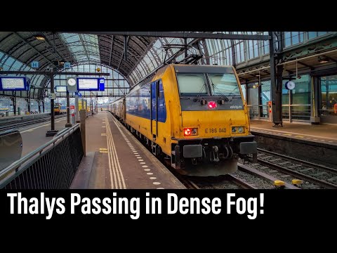 Train Cab Ride NL / Thalys Passing in Dense Fog / Breda - Amsterdam / TRAXX Intercity / January 2022