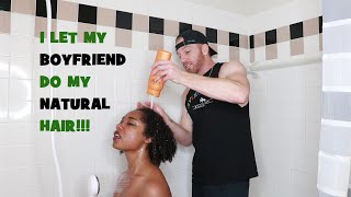 BOYFRIEND DOES MY NATURAL HAIR | (HIS FIRST TIME AND HE LOVED IT)