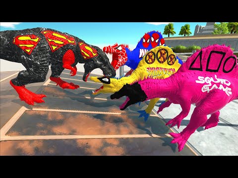 SUPERMAN VENOM T-REX TUNNEL DEATH RUN - Animal Revolt Battle Simulator