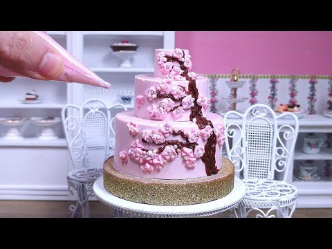 Miniature Edible Pink Chocolate Cherry Blossom Cake 🌸 桜のミニケーキ - Mini Food ASMR