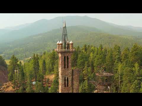 4k Aerial view of Bishops Castle Colorado, "Built by one Man with the help of God" Jim Bishop