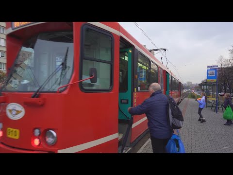 Poland, Katowice, tram 16 ride from Koszutka Misj.Oblatów to Św. Jana