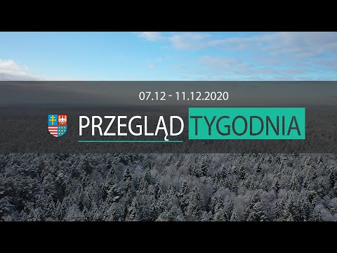 Plansza z napisem Przegląd tygodnia od 7 do 11 grudnia 2020 roku. W tle oszroniony las zimą - wodok z lotu ptaka