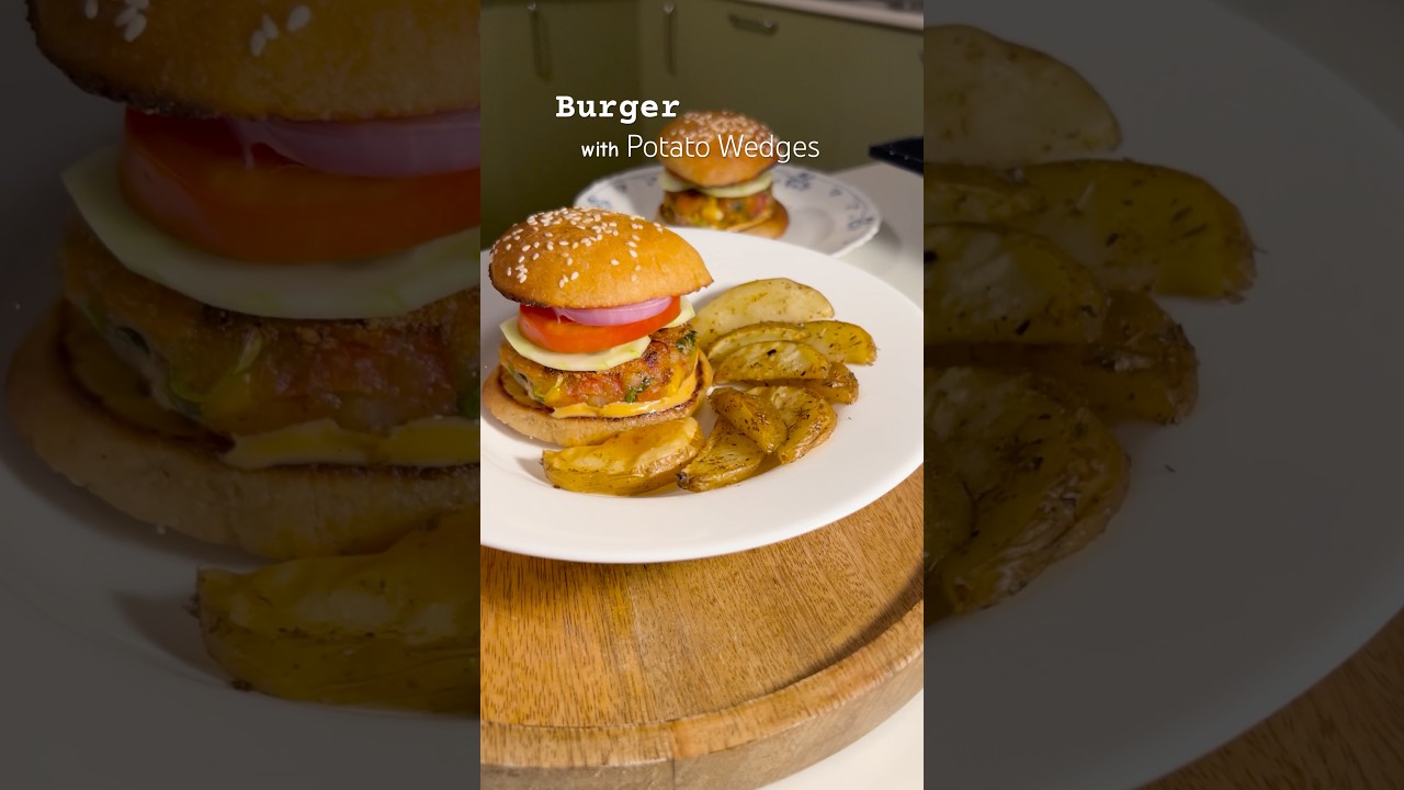 Burger with Potato Wedges :) #shorts #food