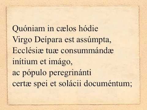 Præfatio De Assumptione B. Mariæ Virginis 15/08 (tonus sollemnis)
