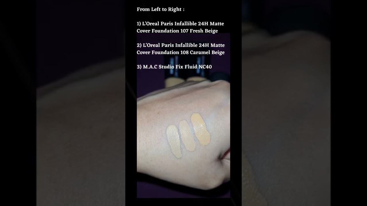 Watch Swatch comparison - L'Oreal Infallible 24H Matte Cover Foundation - details in description #shorts now Swatch comparison - L'Oreal Infallible 24H Matte Cover Foundation - details in description #shorts