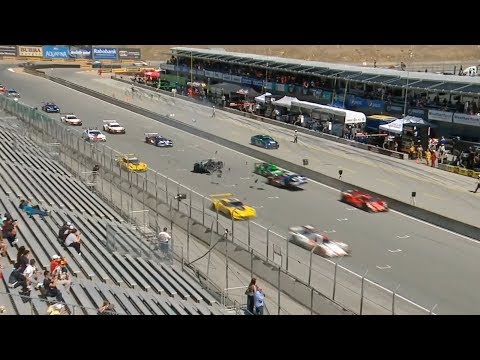 WeatherTech SportsCar Championship 2018. Laguna Seca Raceway. Start Big Crash (all angles)