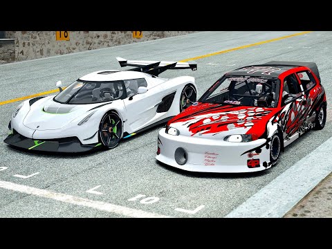 Koenigsegg Jesko vs Honda Civic Dragster - Drag Race 2 KM