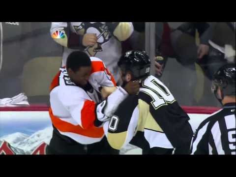 Tanner Glass vs Wayne Simmonds fight Feb 20 2013 Philadelphia Flyers vs Pittsburgh Penguins NHL
