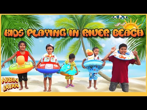 Sneyha, Arbin & Ayra Playing in River Beach - Kids Fun Playing with Sand Toy & Inflatable Toy