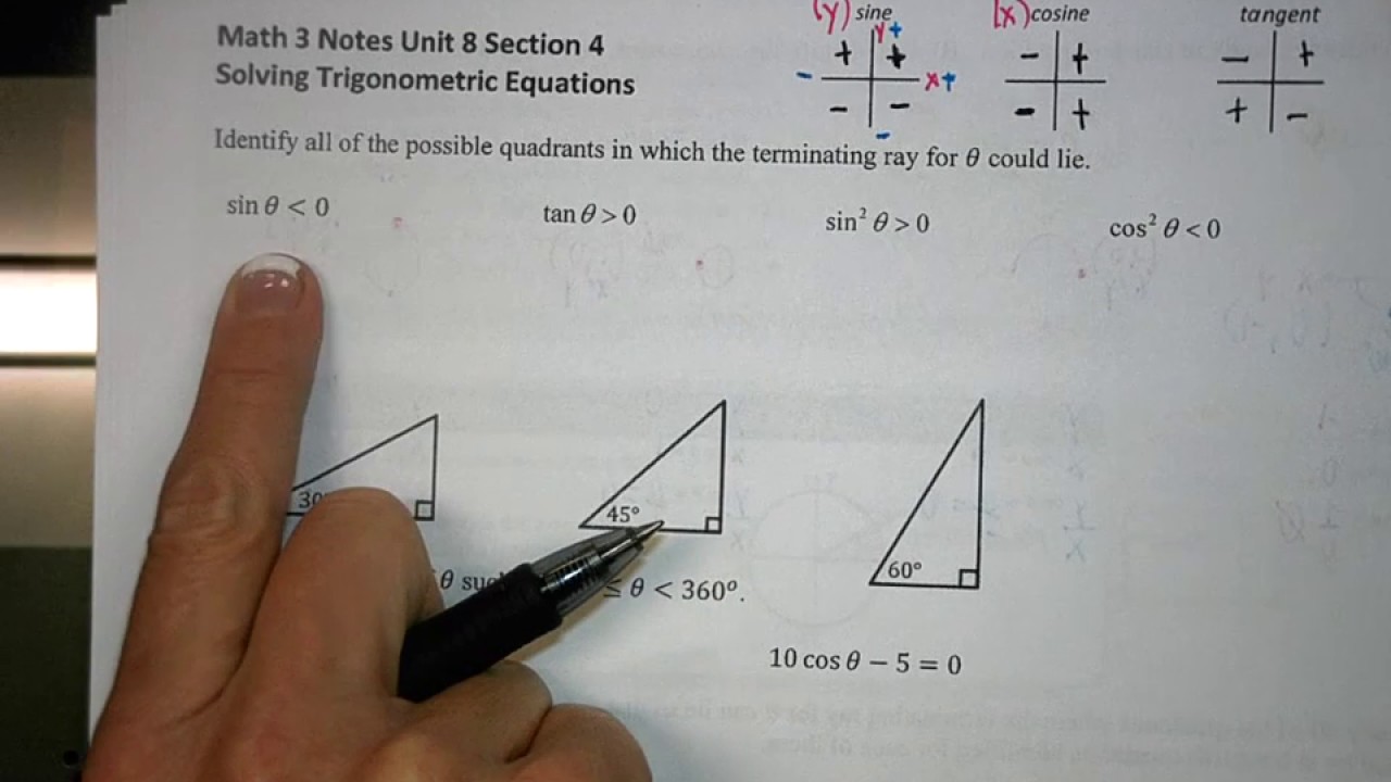 Math 3 Notes Unit 8.4 Solving Trigonometric Equations