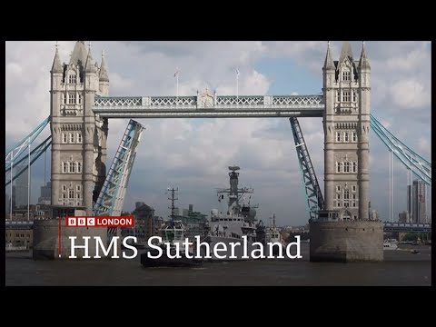 HMS Sutherland moors in the River Thames next to HMS Belfast in London (UK) 12/May/2025