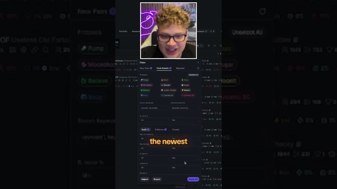 Orangie talks about the best filters to find 100x memecoins on axion #memecoin #crypto #web3